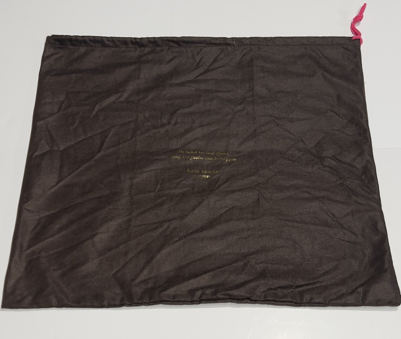 Kate Spade Large Drawstring Dust Bag 19"x 17" Brown with Golden Letters