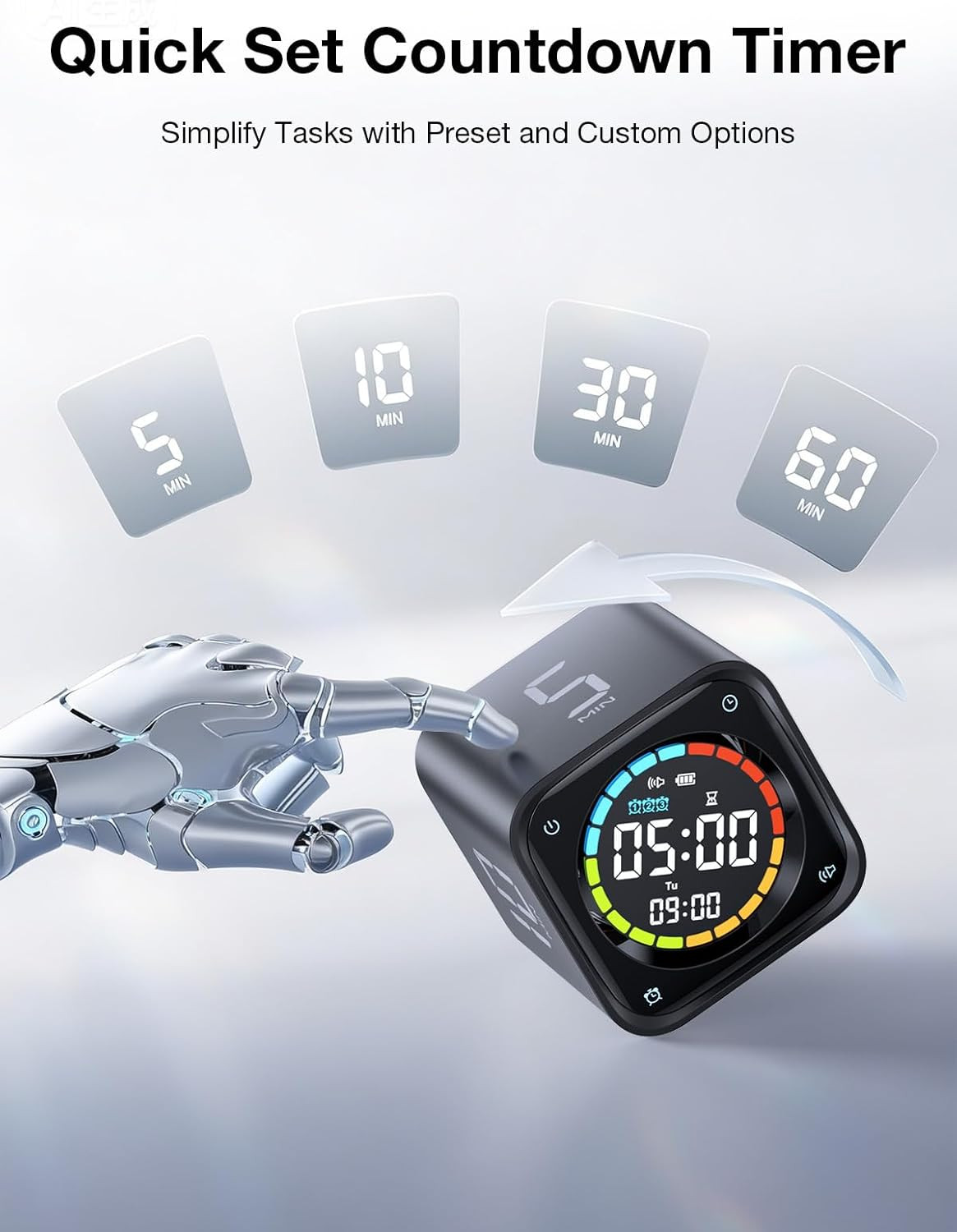 Ticktime TK3 Pomodoro Timer Cube, Productivity Timer, 5/10/30/60 Min Presets