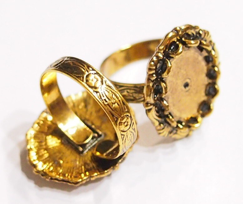 6 of 18x13mm Antique Gold Victorian Deco Angel Wings Adjustable Ring Settings