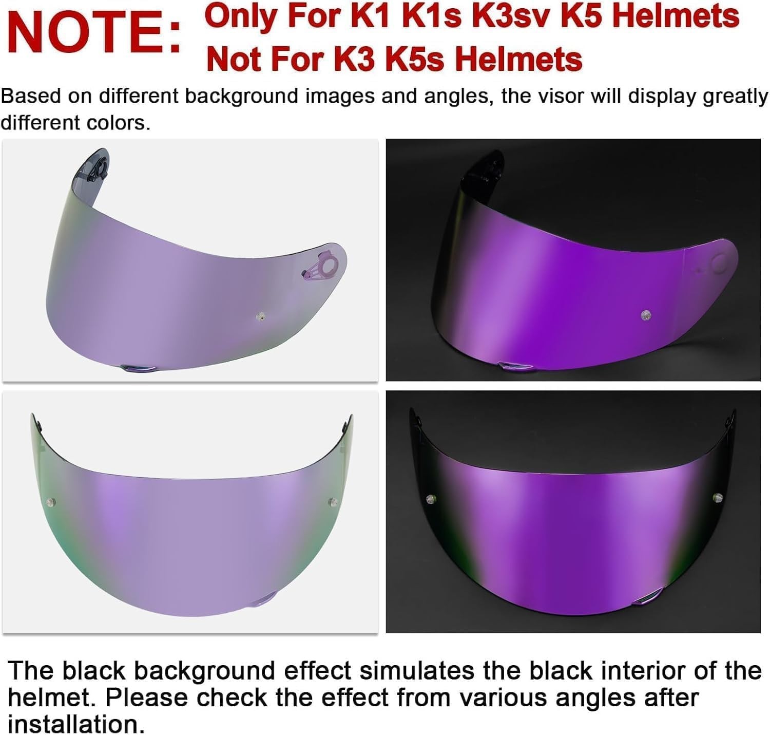 Helmet Tinted Visor Face Shield Replacement for k1 k1s k3sv k5, Deep Purple