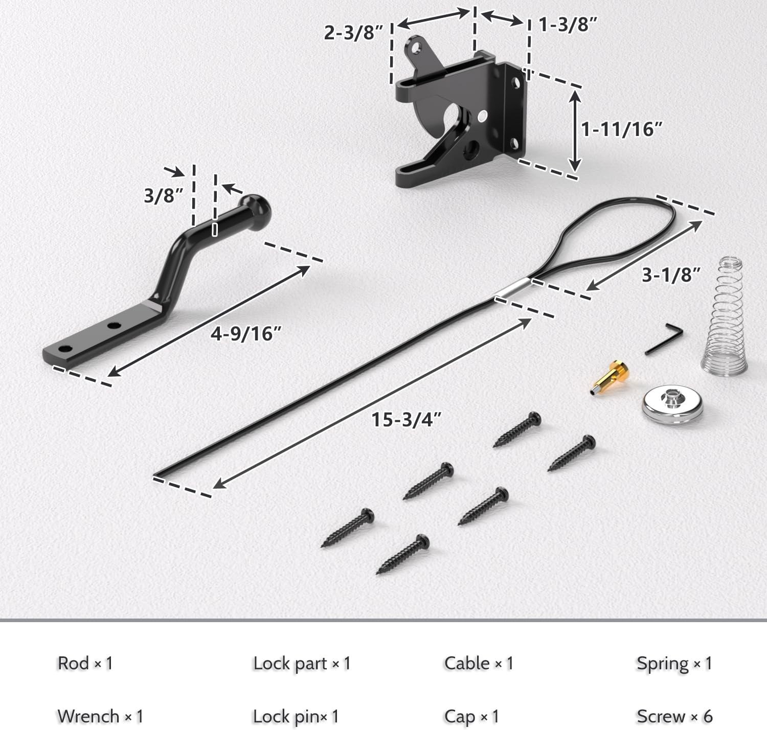 Gate Latch with Spring Cable Pull for Fence Gate - Carbon Steel - Black,Self Loc