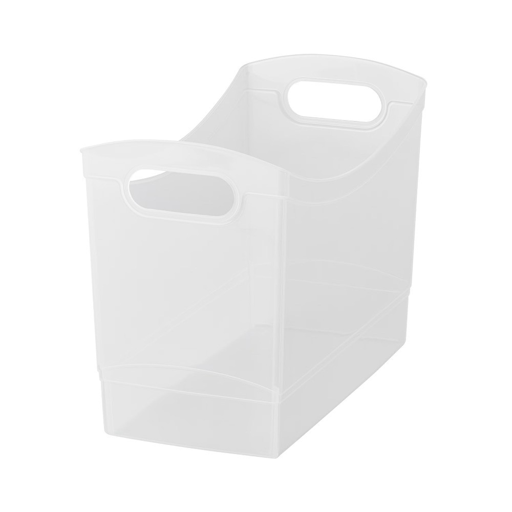 Large 12 Qt Clear Plastic Storage Bin with Handles, Narrow Rectangular Organizer