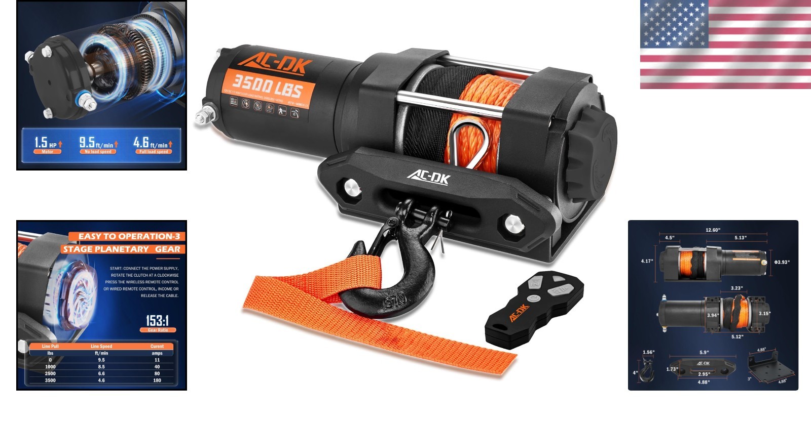 3500 lb ATV/UTV Winch – Efficient Synthetic Rope with Wireless Control