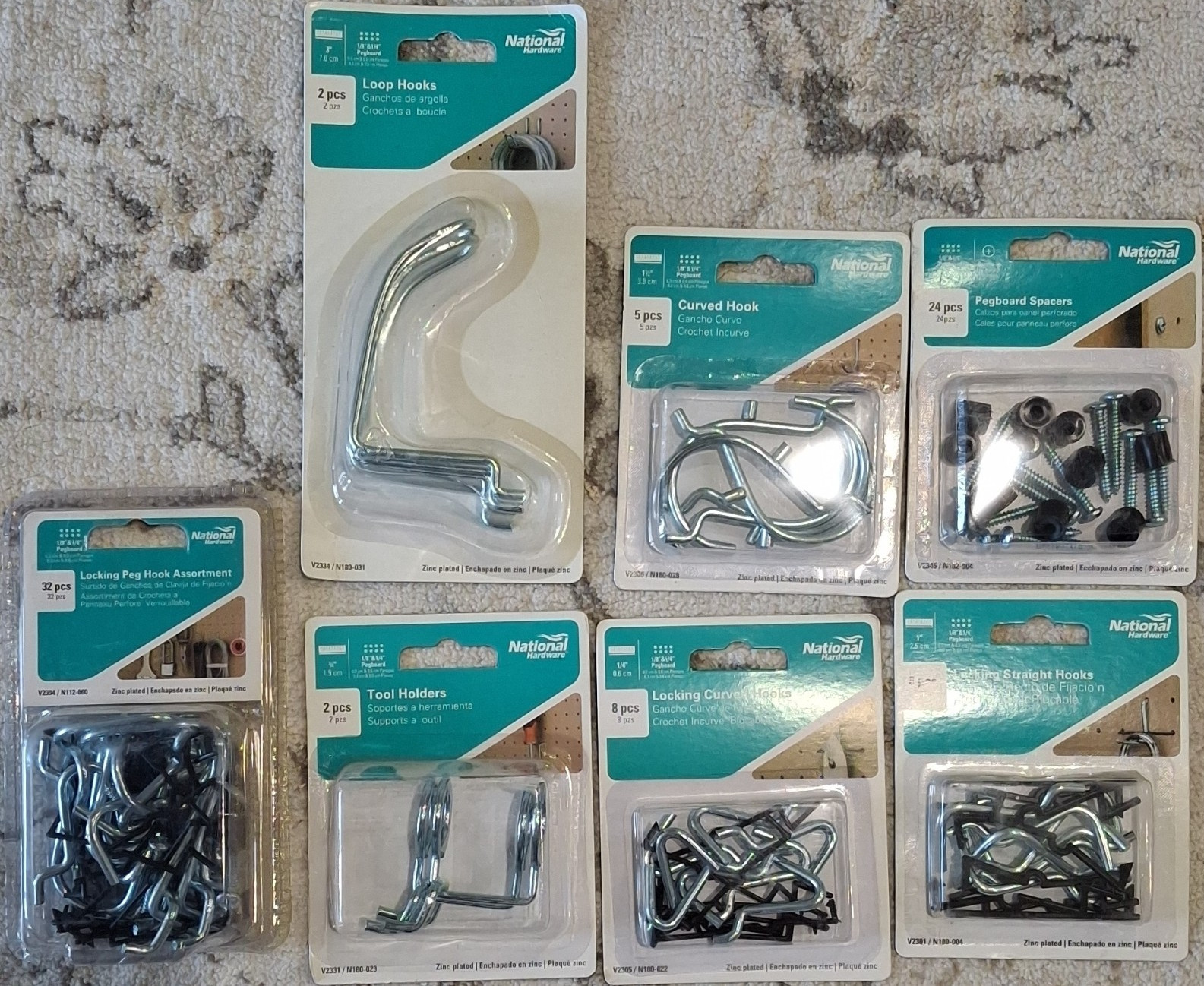 National Hardware Pegboard Hook Assortment Locking Hooks Loop Steel - 79 Pieces
