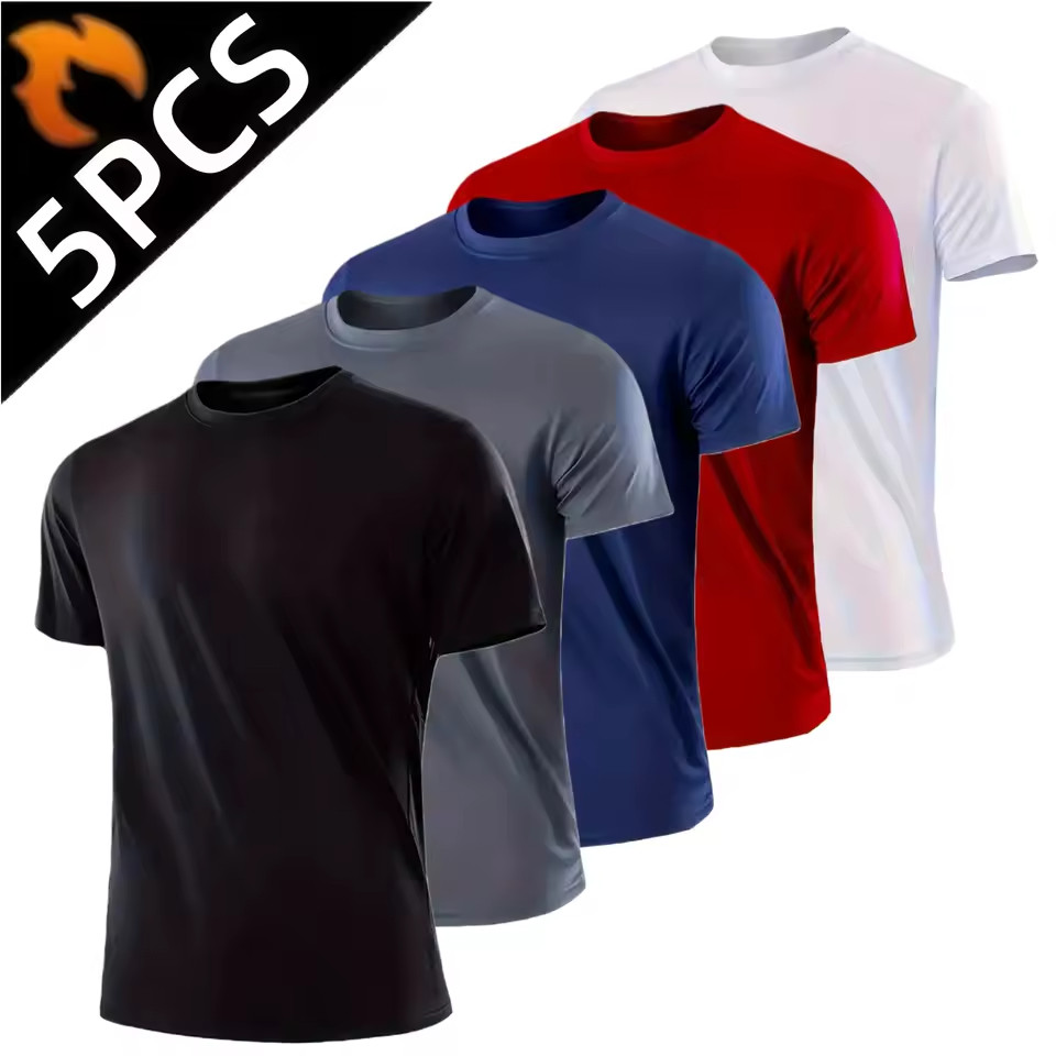 5 Pack Men's Quick Dry T-Shirts – Lightweight Athletic Gym Workout Shirts