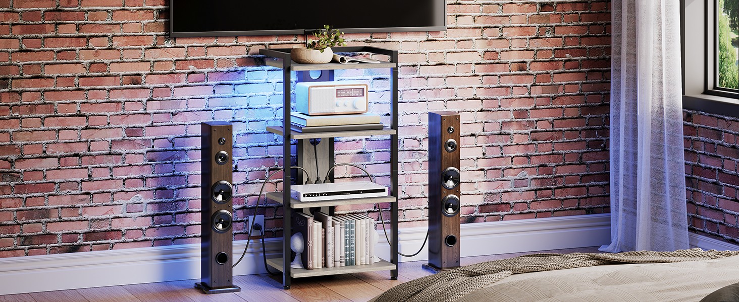 4-Tier AV Media Stand, Media Console with Charging Stat and LED