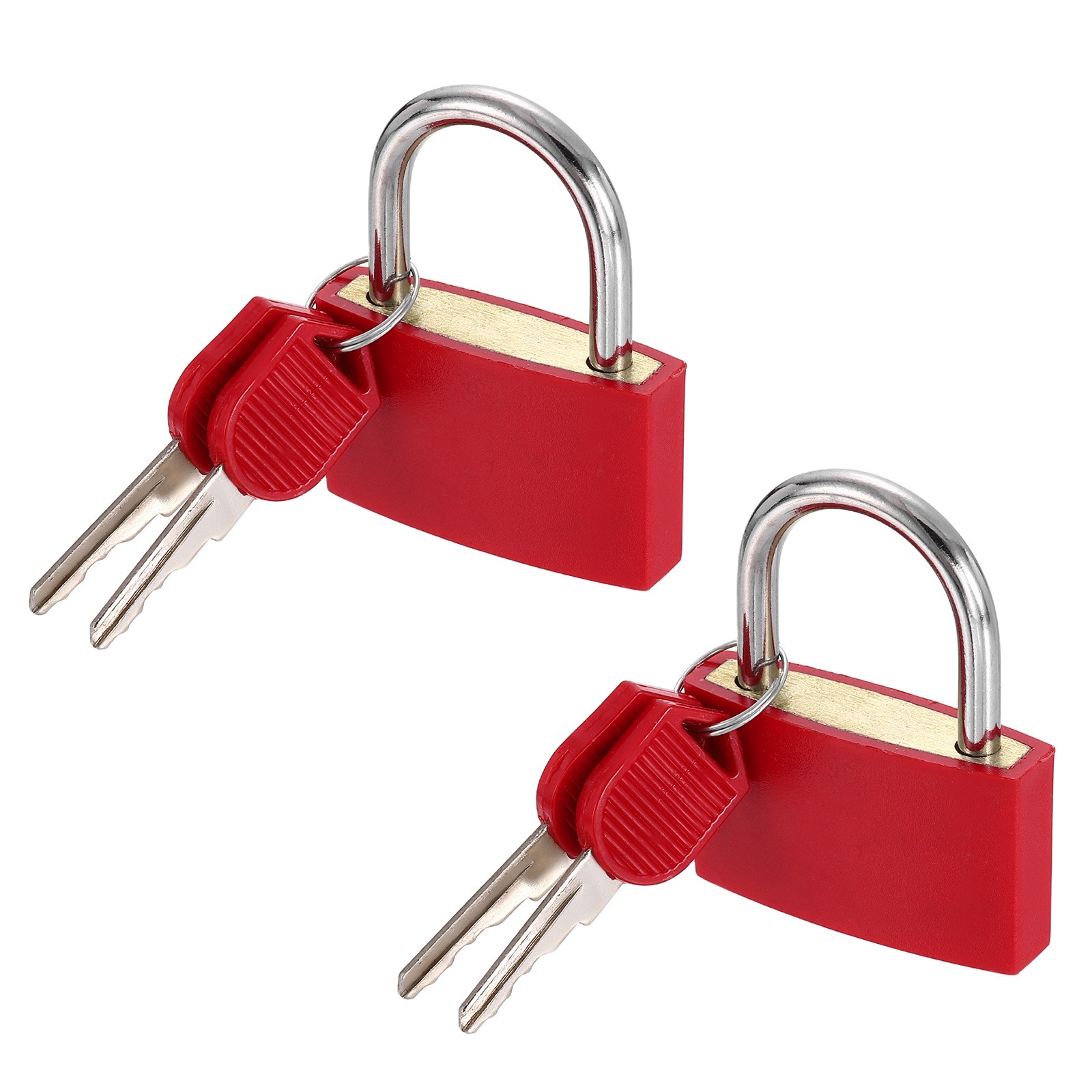 2Pcs 1-9/16" 2" Length Keyed Padlock ABS Covered Brass Luggage Lock Red