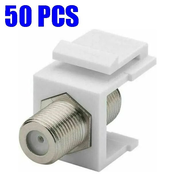 50 Pack F-81 F Coax Keystone Jack Snap-In Cable TV Coupler Connector RG6 White