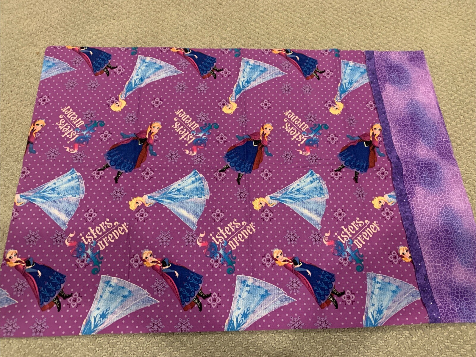 Youth Child’s Frozen Elsa Sisters Forever Pillowcase Handmade 29 X 20 Purple