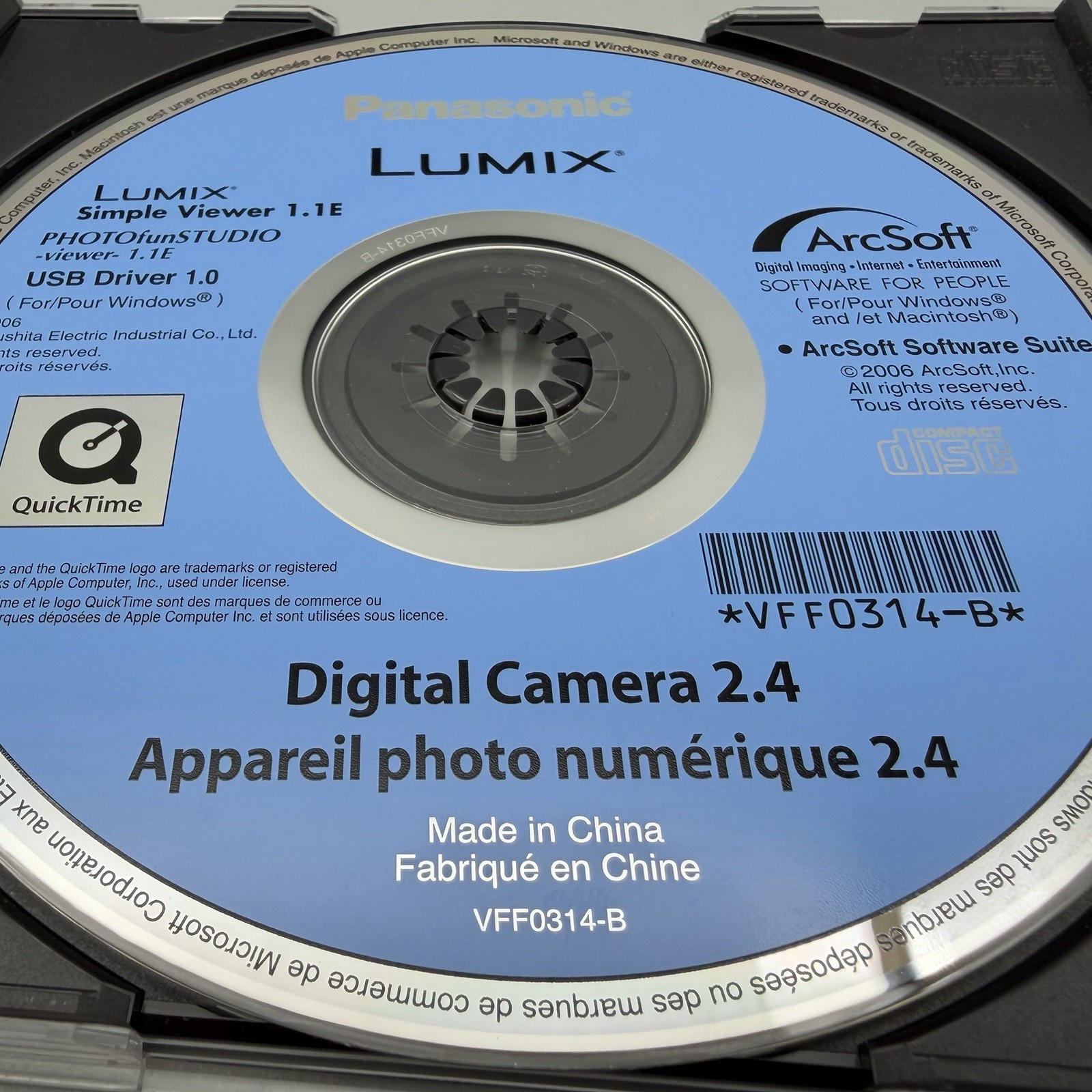 2006 Panasonic Lumix Digital Camera 2.4 Photo CD Software ArcSoft Windows & Mac