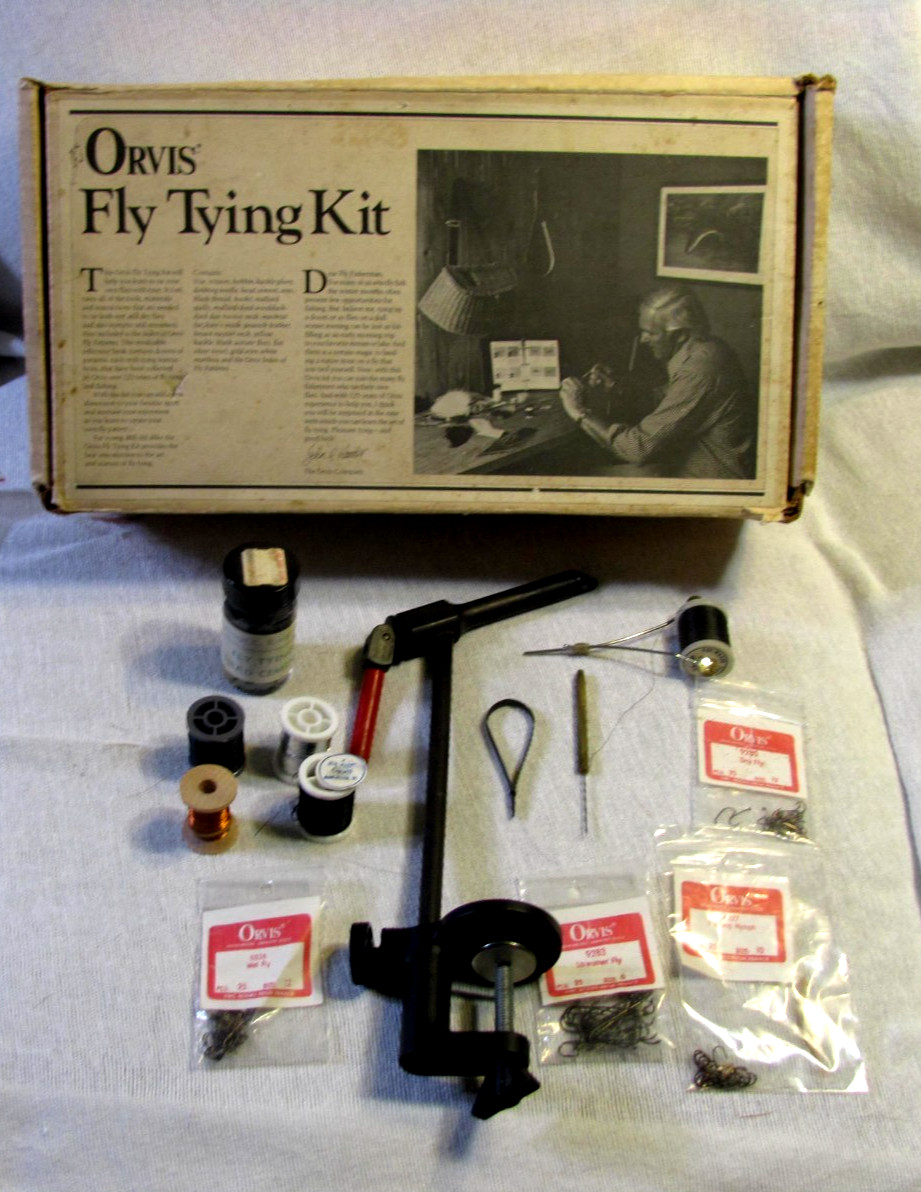 Vintage Orvis Fly Tying Kit Thompson? Pro Vise Pattern Book Thread Foil Feather