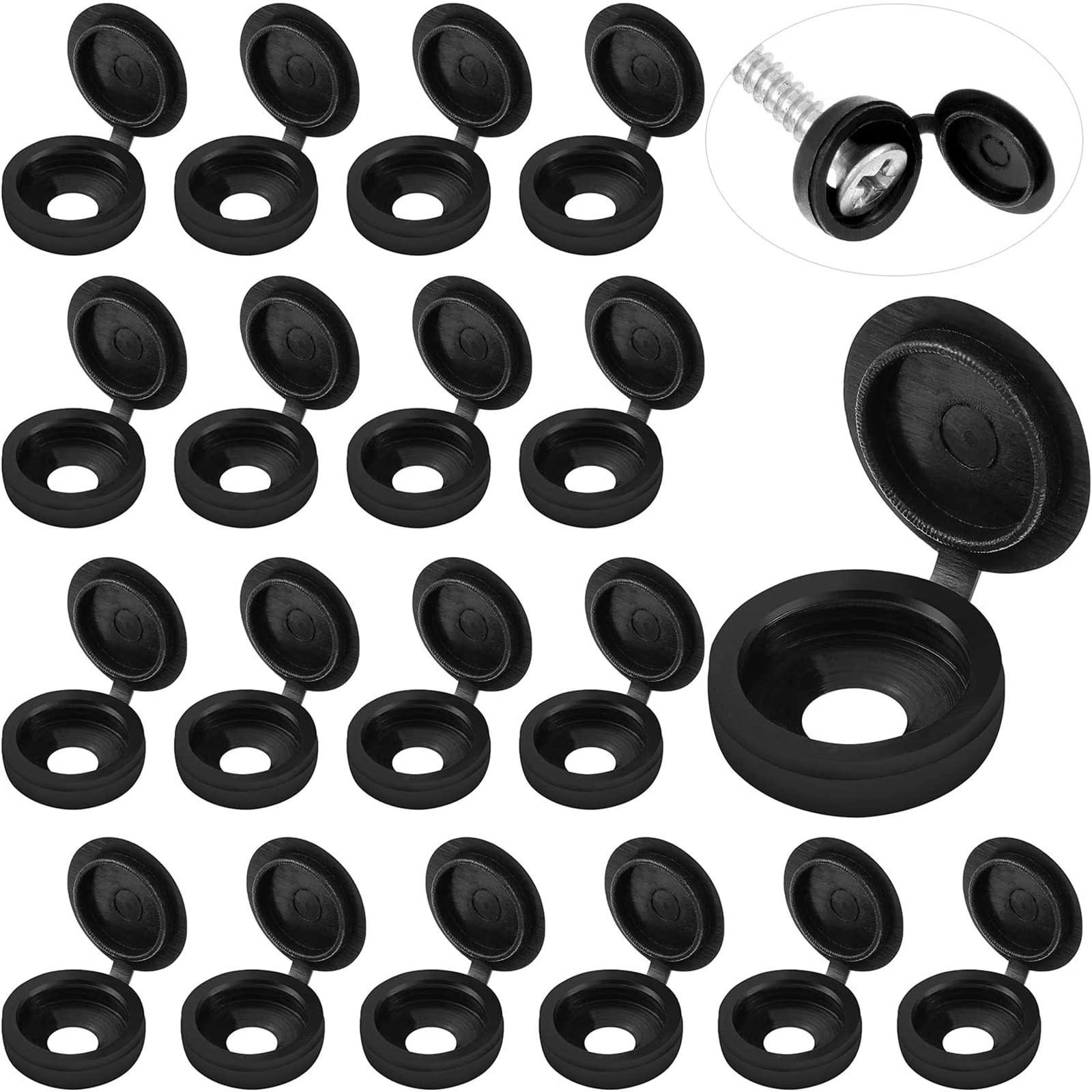Hotop 100 Pieces Hinged Screw Cover Caps Plastic Shutter Fold Large, Black