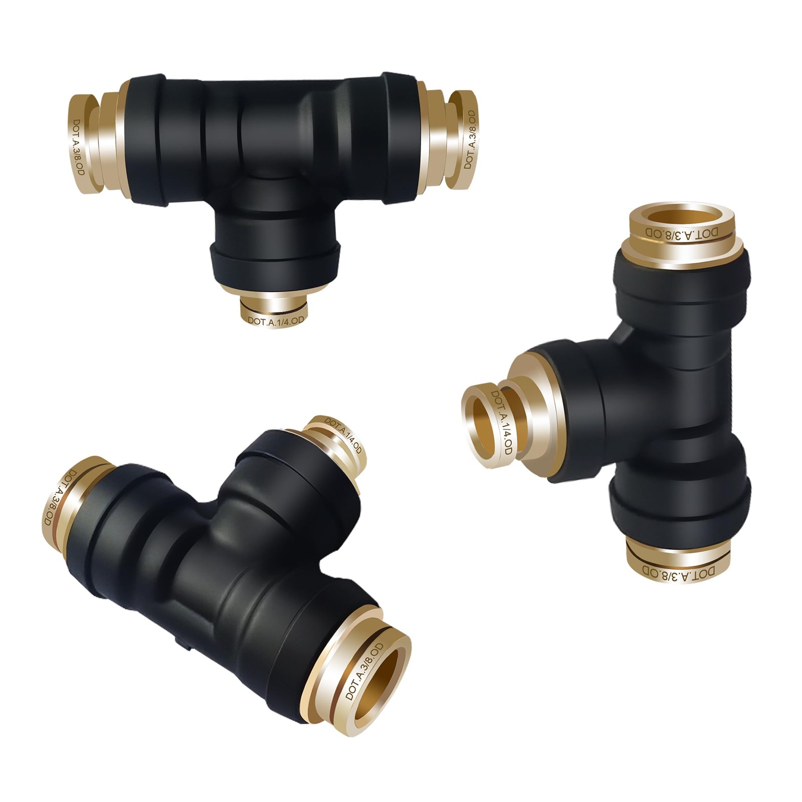 3/8" DOT Air Line Fittings Tee Union 3PCS, 3/8" Tube OD x 3/8" Tube OD x 1/4"...
