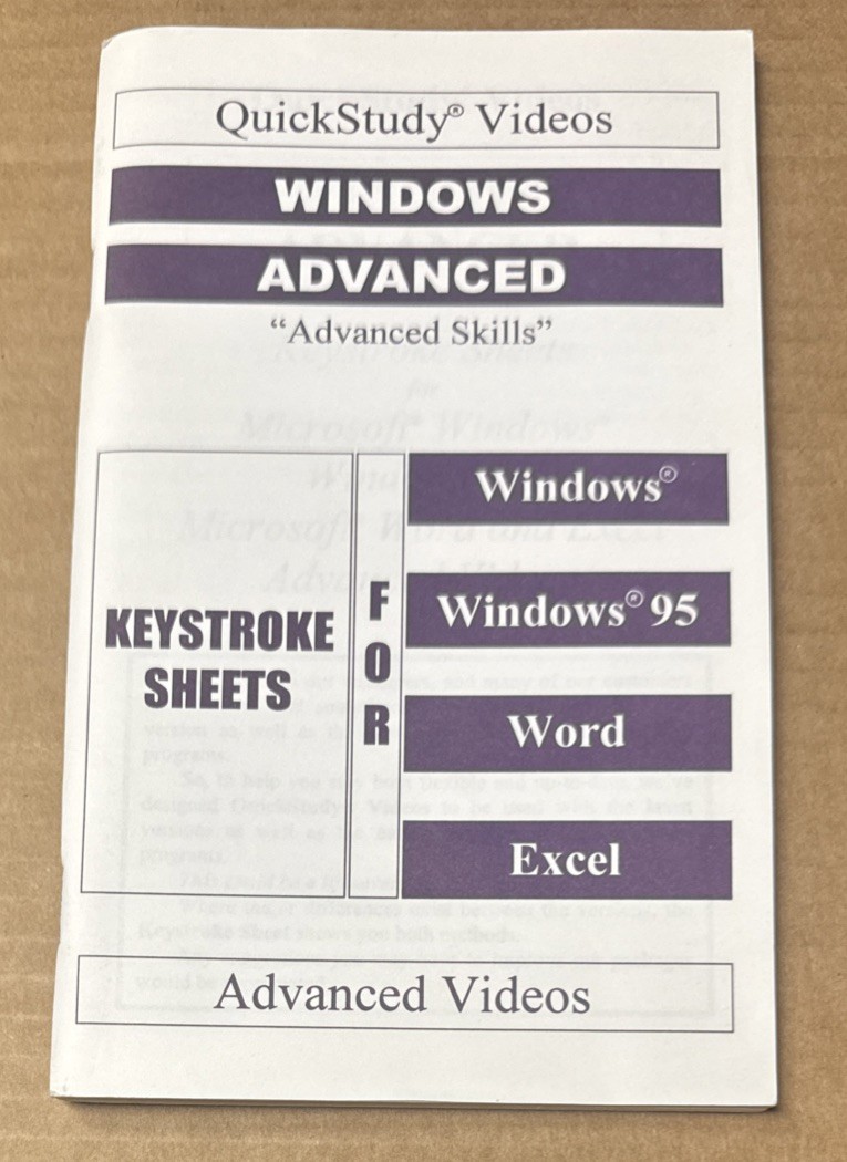 Quickstudy Videos : WINDOWS ADVANCED “Advanced Skills” (1996, Staplebound, GOOD)
