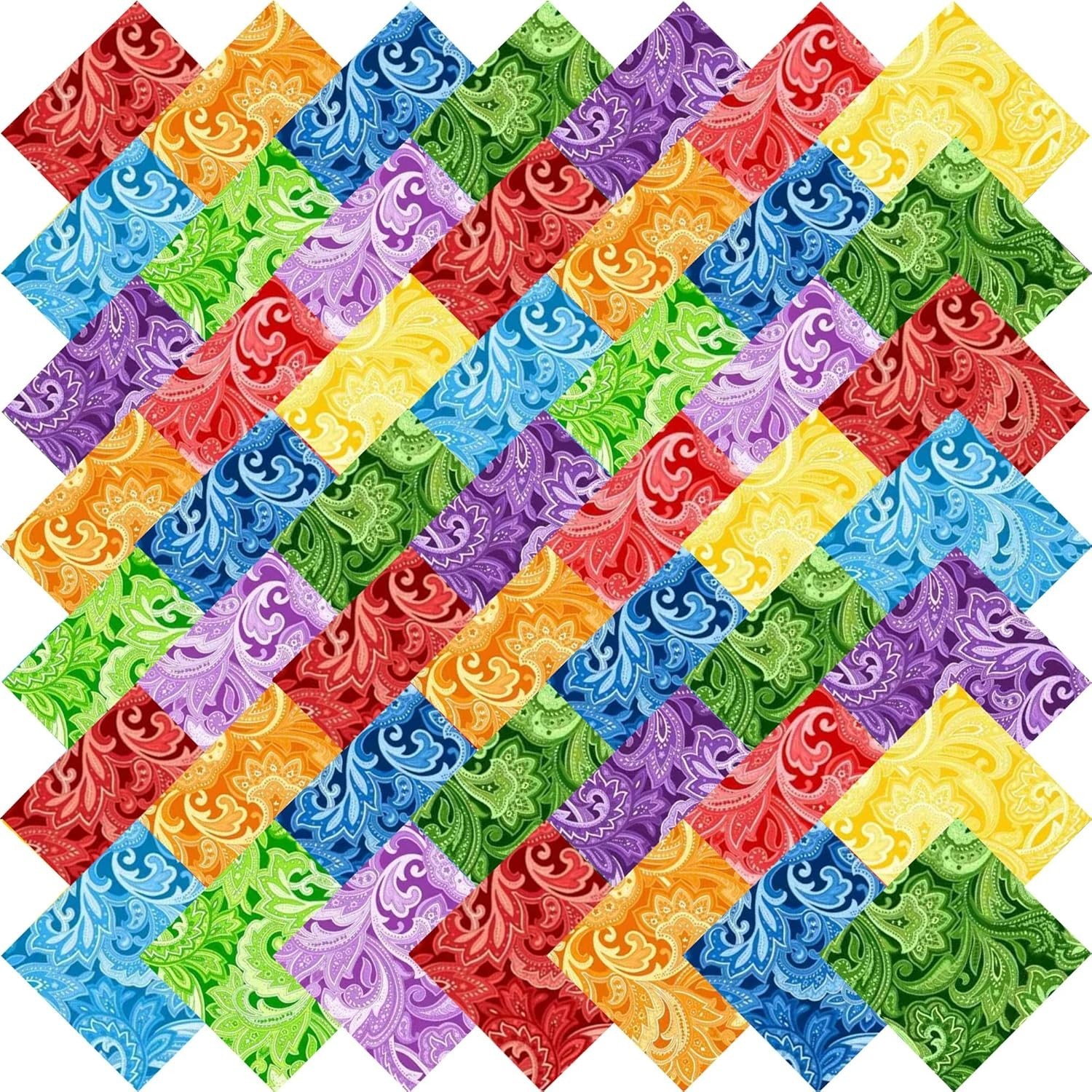 10"x 10" 50 PCS 100% Cotton Floral Fabric Squares Bundles Quilting Supplies f...