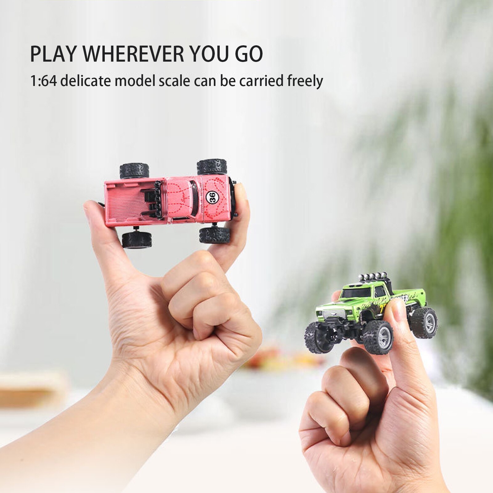 Mini RC Monster Truck USBC Rechargeable Underflow with Trailer,1:64 Scale Alloy