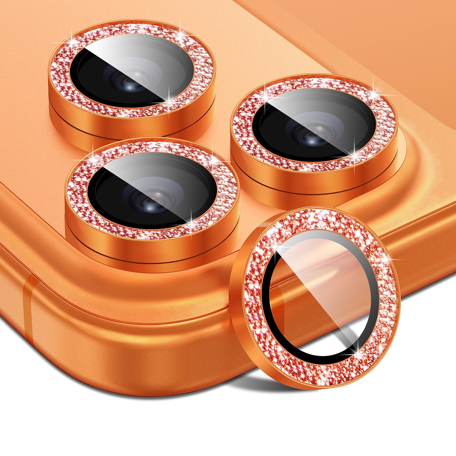 For iPhone 16 15 17Pro Max Bling Glitter HD Tempered Glass Camera Lens Protector