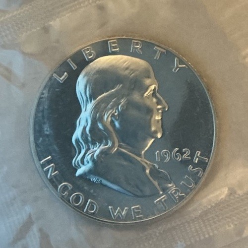 1962 Ben Franklin Half Dollar Silver Proof Uncirculated Full Bell Crack 50C