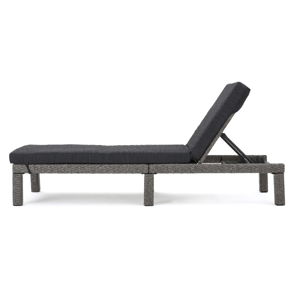 Outdoor Patio Chaise Lounge Cushion Waterproof in Modern Black PE Rattan, 77"