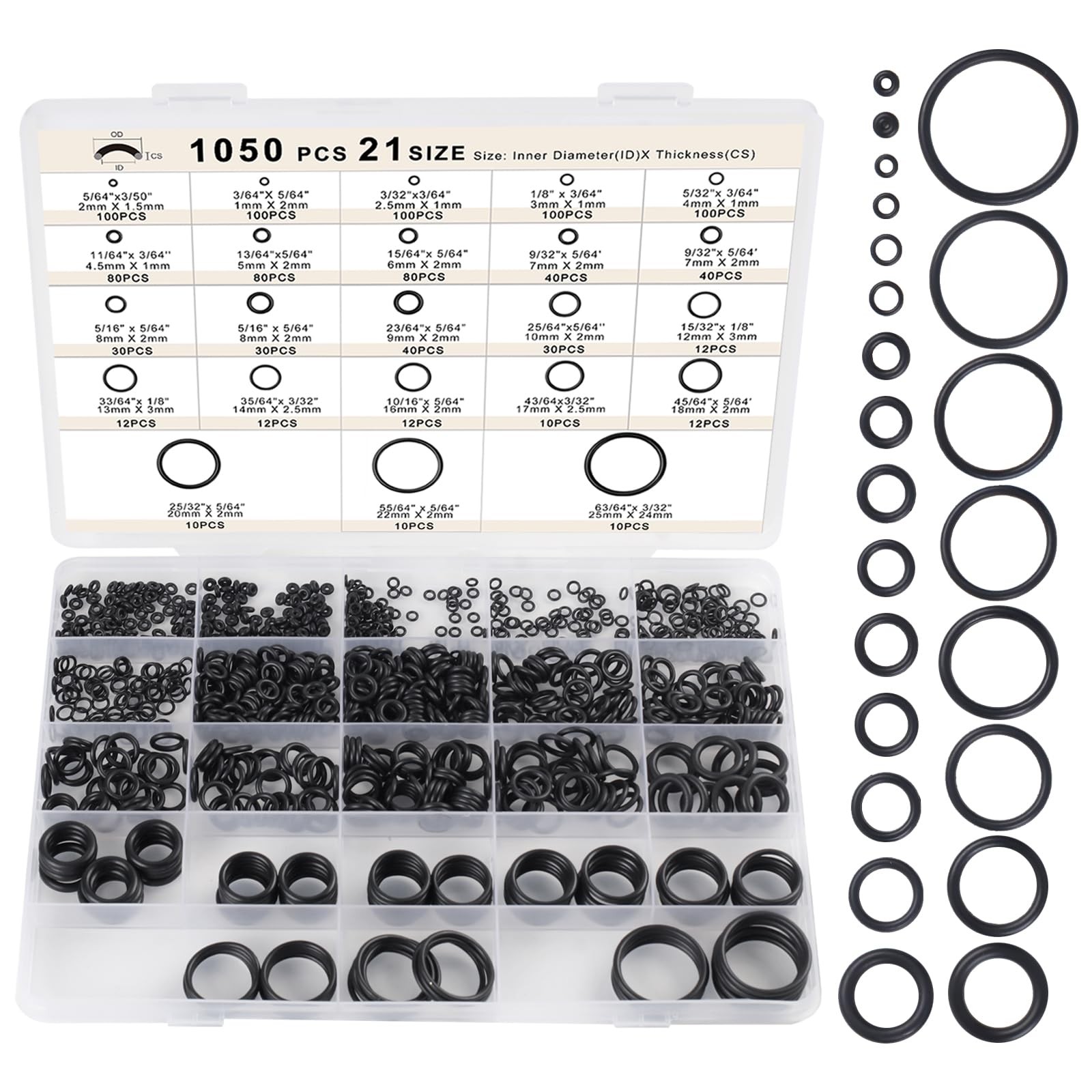 Romeda O Ring Kit 1050 PCS, O Ring Assortment Kit 21 Size, Metric Nitrile Rub...