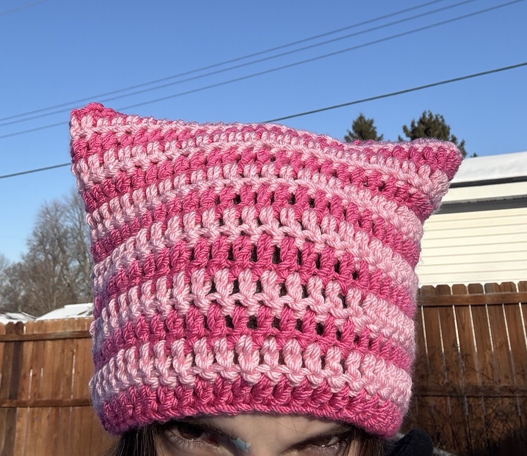 Handmade Crochet Cat Beanie - Light & Dark Pink