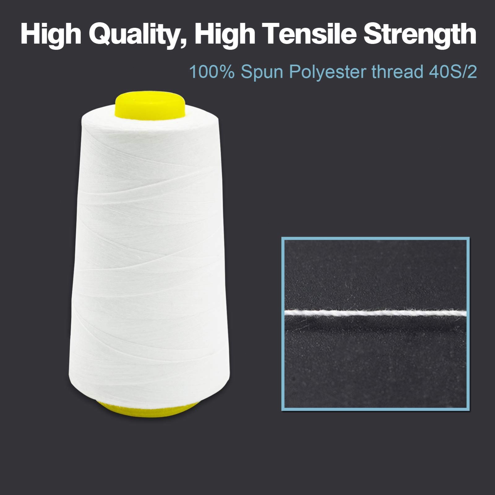 White Thread For Sewing, Polyester Serger Thread, 4 Cones With 3000 Yards Each