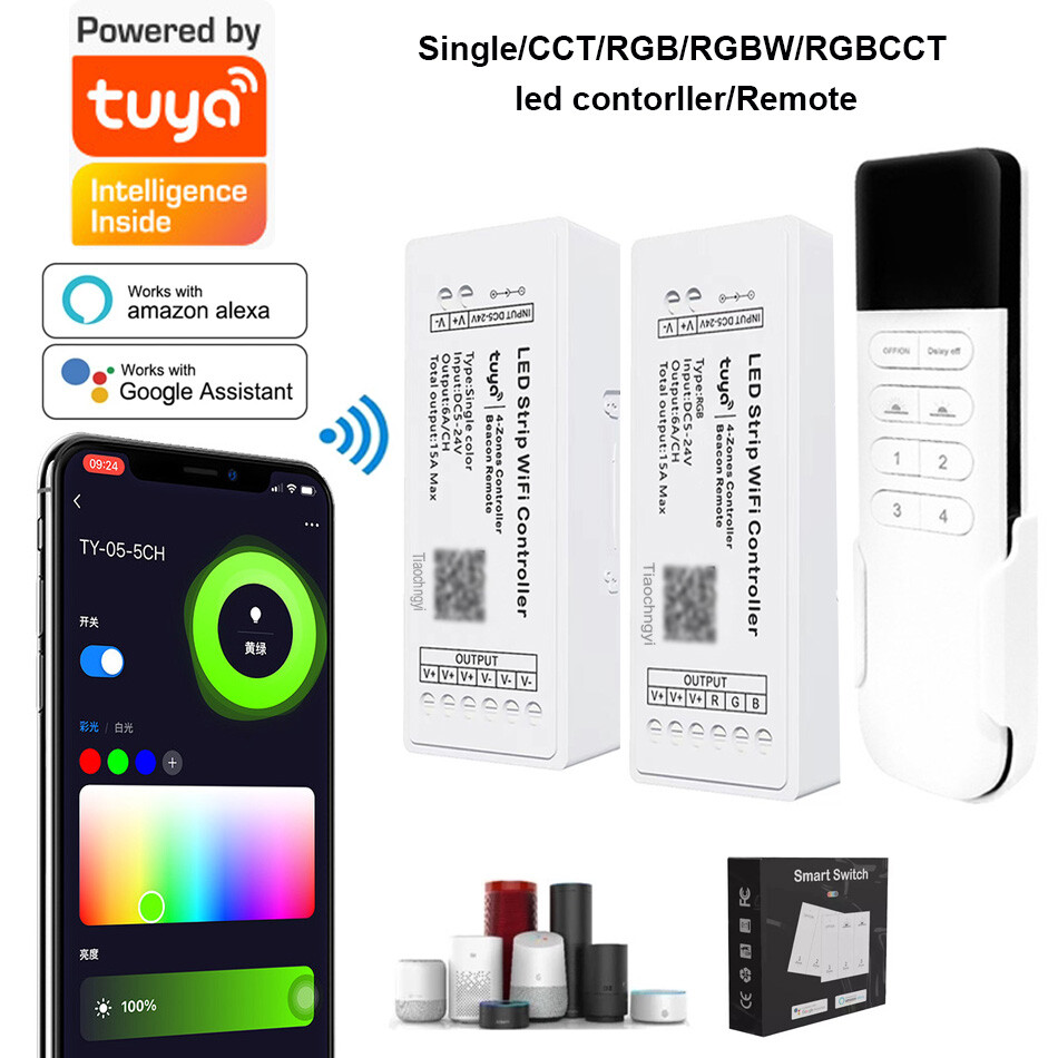 Tuya WiFi 4 zone LED contorller Dimmer RGB RGBW CCT 5-24v For 5050  LED strip