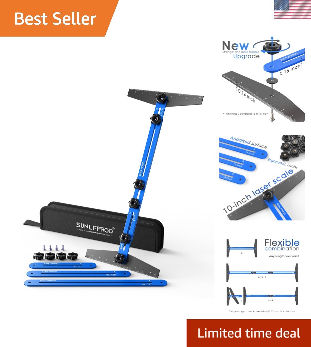 Adjustable Stair Tread Template Tool - Durable Aluminum Gauge for Precise Cuts