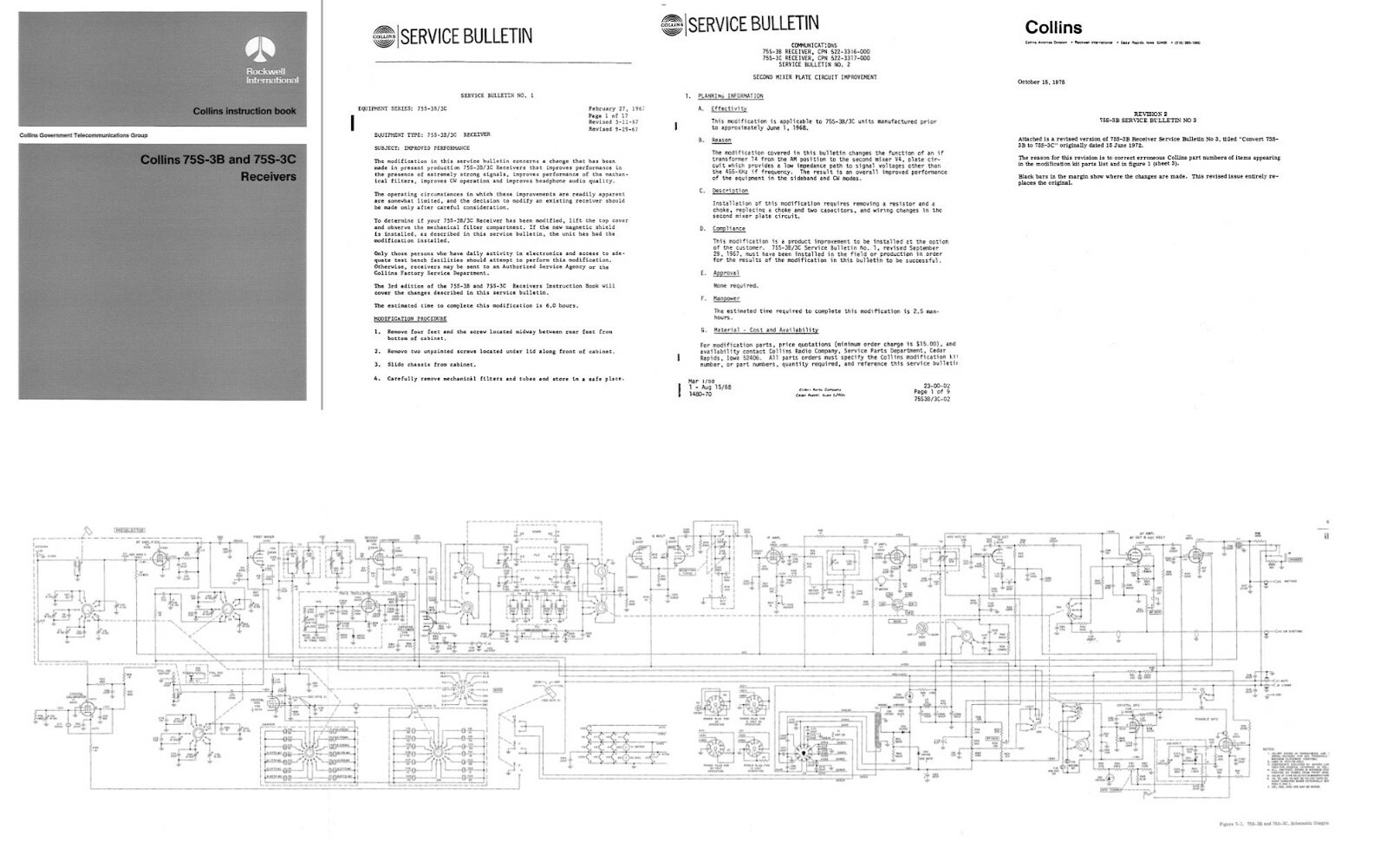 COLLINS 75S-3B / 75S-3C INSTRUCTION / SERVICE MANUAL + 11 x 17" SCHEMATIC +