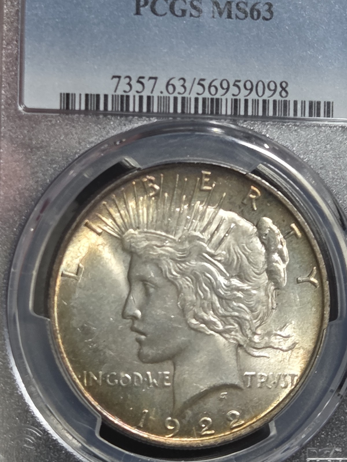 1922 $1 Peace Dollar PCGS MS63 Toned