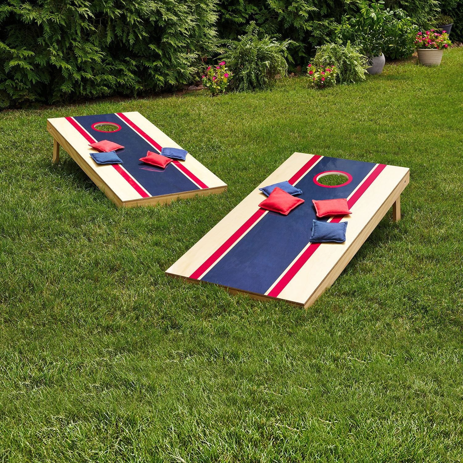 Member's Mark Official Size 2' X 4' Cornhole Board Set with LED Lights, BLUE/RED