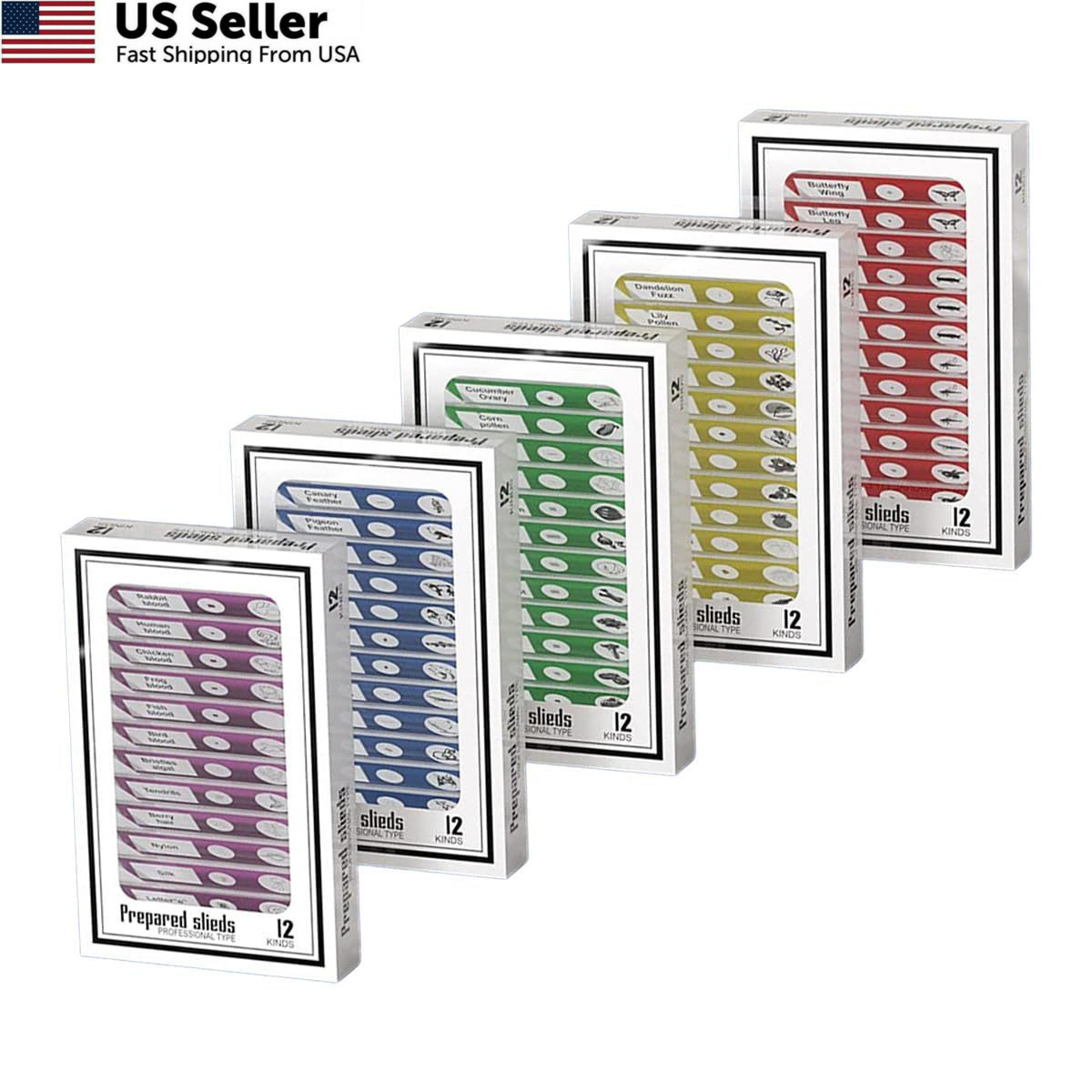 Plastic Prepared Microscope Slides 60pcs, Blue, Red, Green, Yellow, Purple
