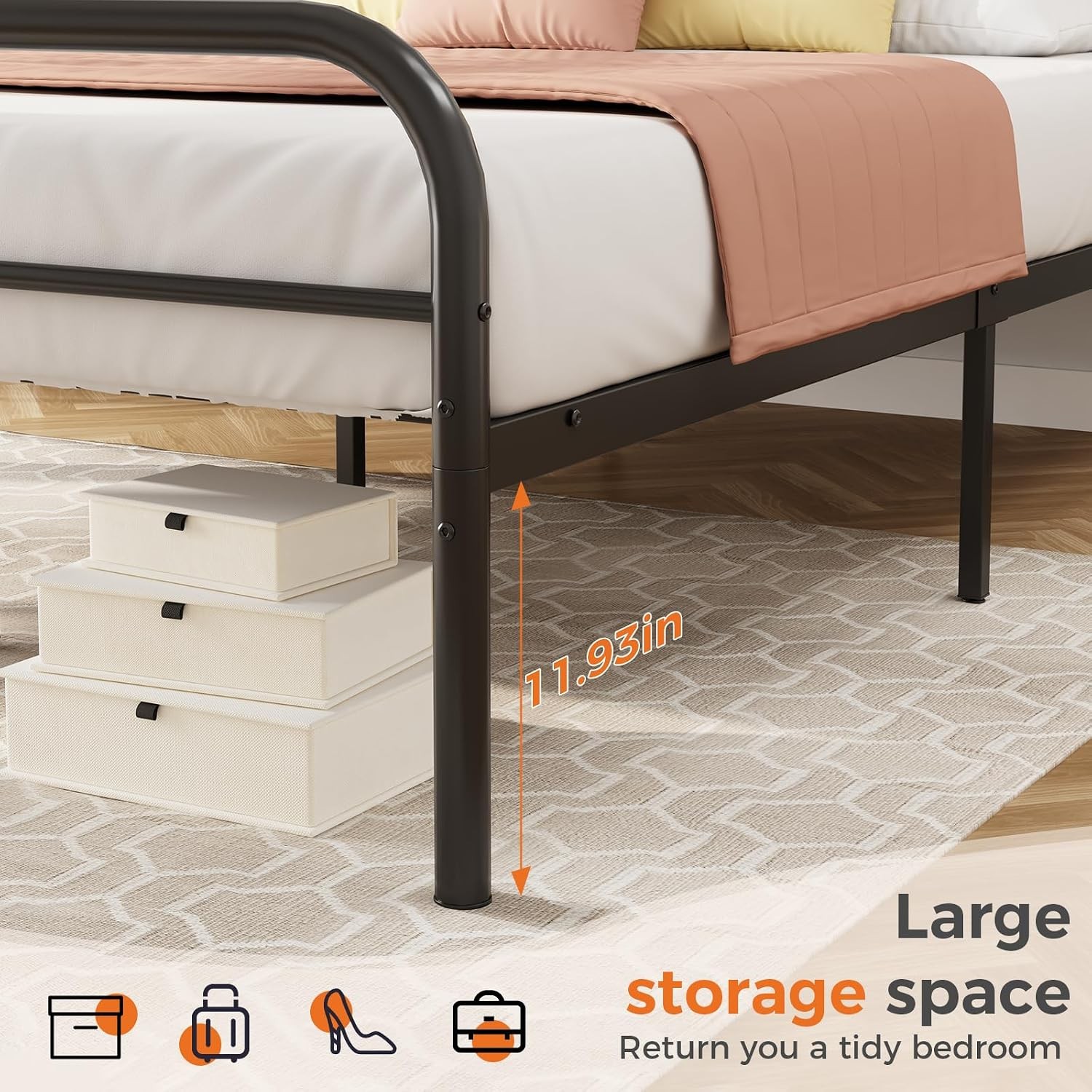 Full Metal Platform Bed Frame with Headboard | Sturdy Slat Support No Box
