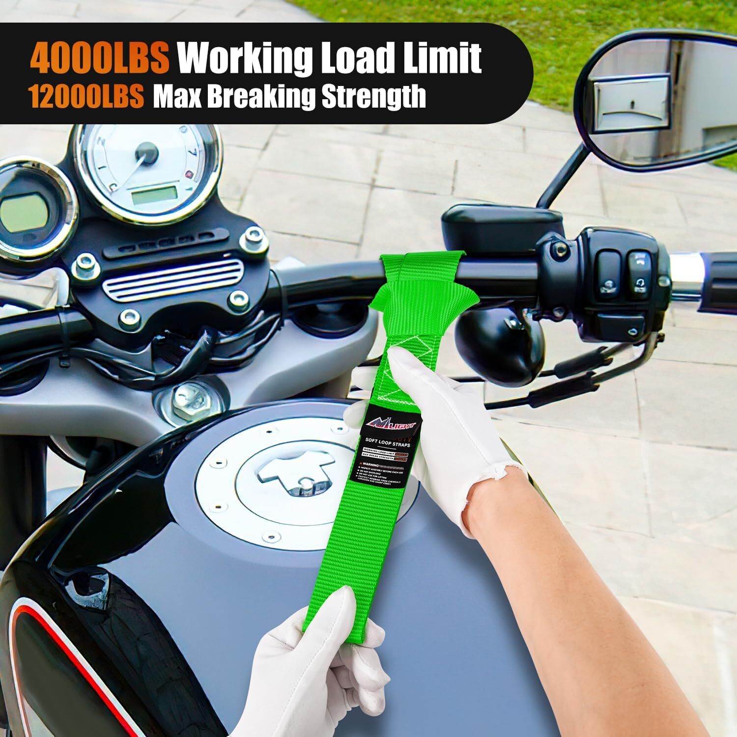 Nilight Motorcycle Tie Down Straps Max Break Strength 12000Lbs Green