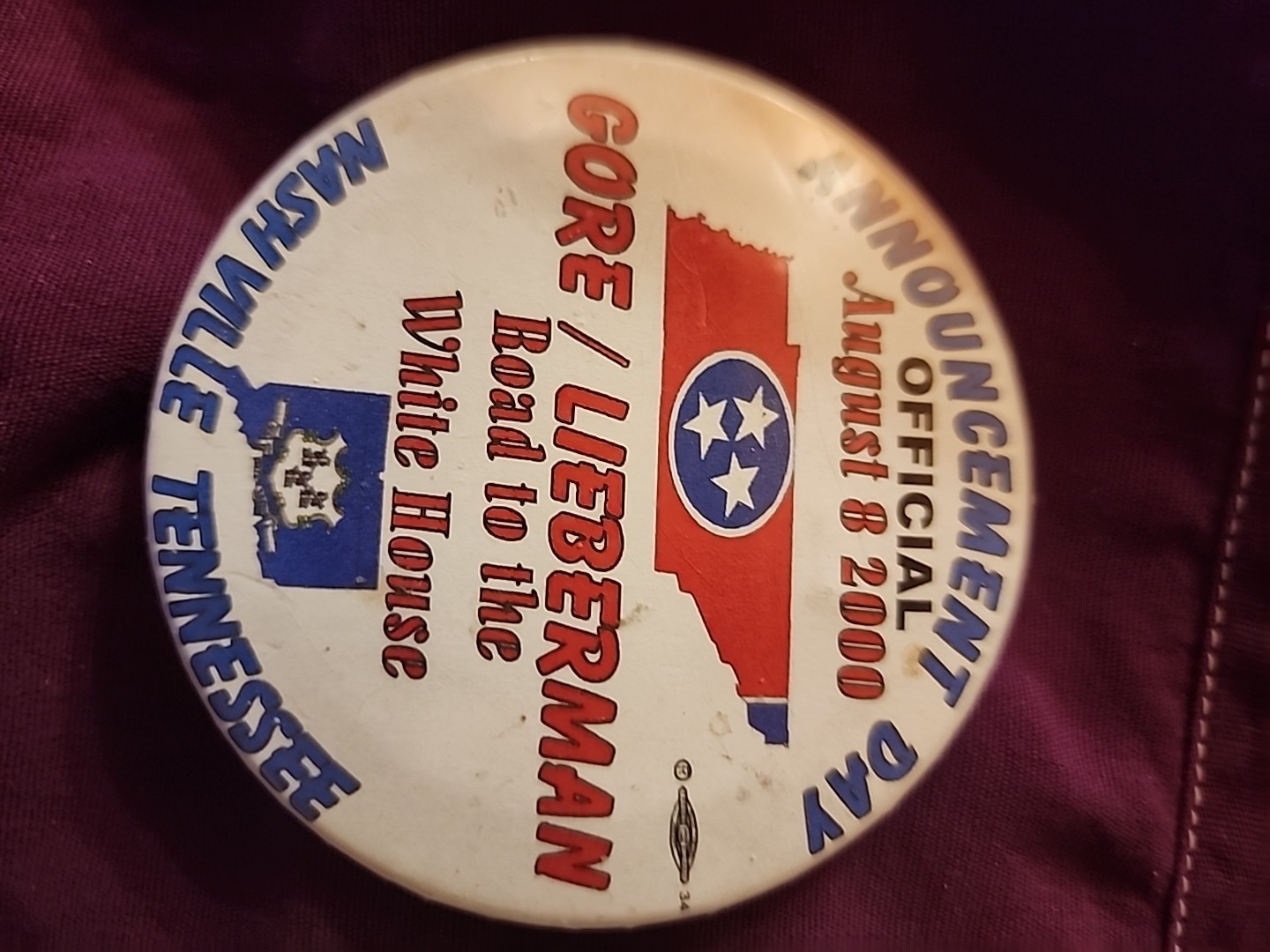 Gore Lieberman for President 2000 Campaign NASHVILLE HEADFAKE ANNOUNCEMENT RARE