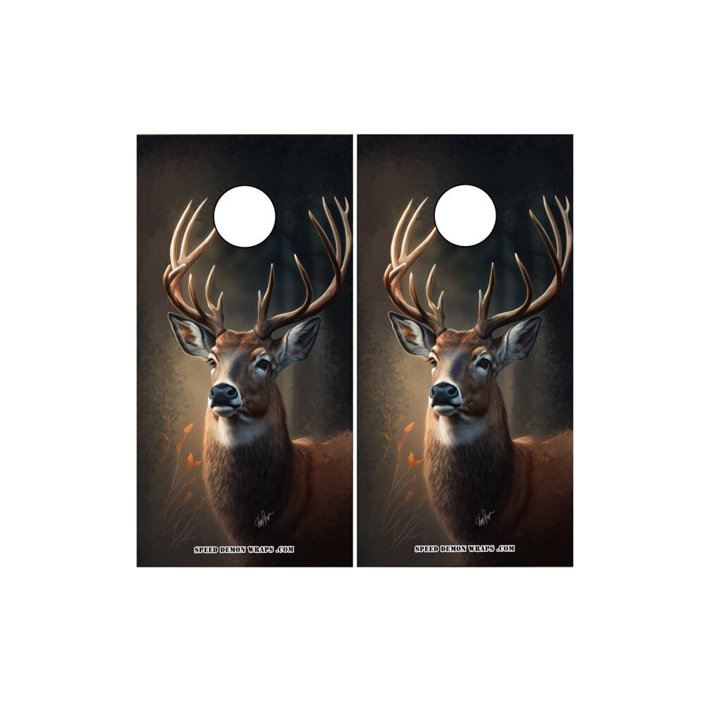 Buck Portrait Cornhole Board Wraps ONLY Stag Nature Hand Painted Vinyl Decal 2Pk