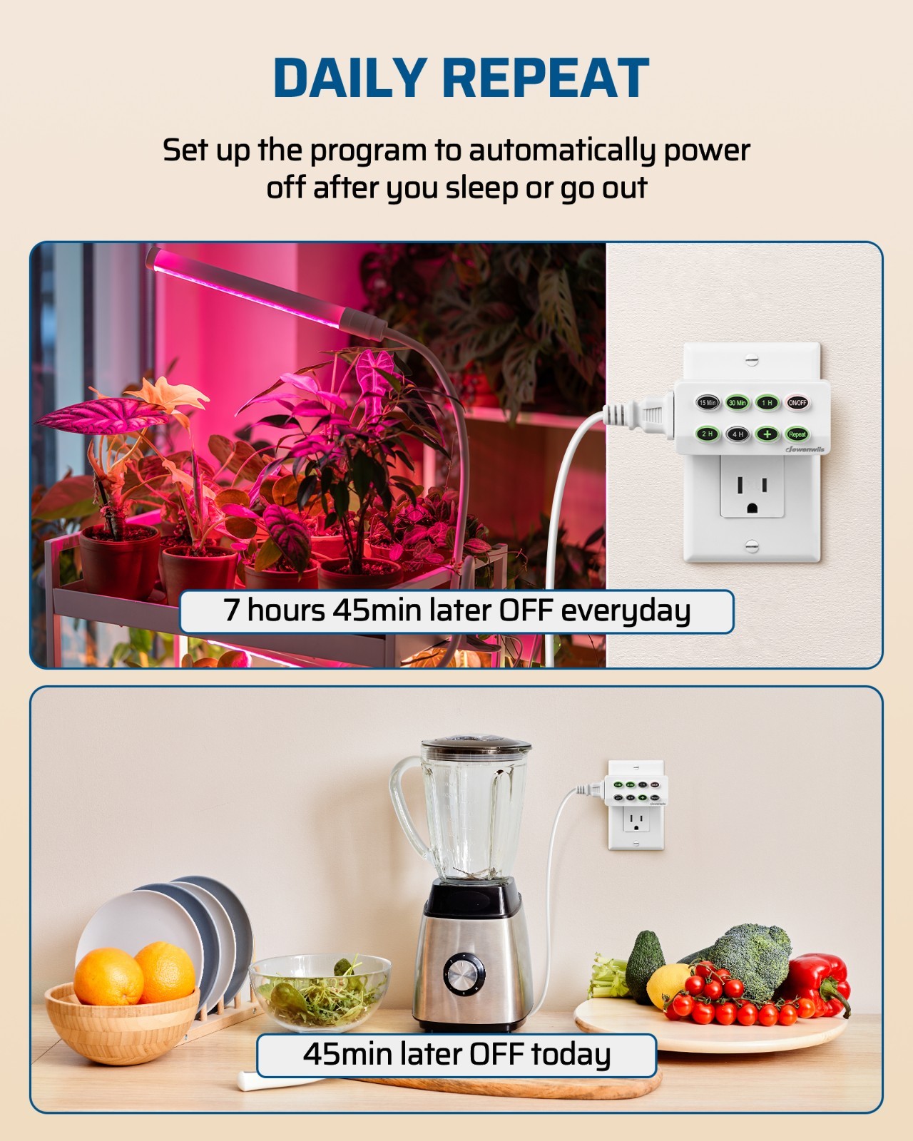 DEWENWILS 2-Pack Countdown Timer Outlet, Auto Shut-Off, Repeat Function, UL