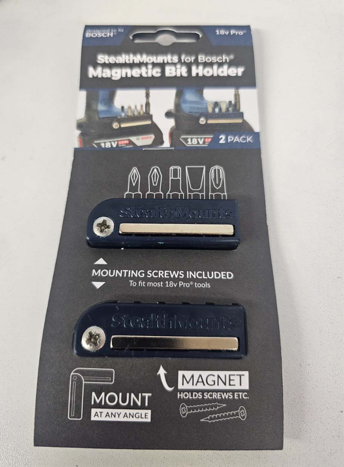 StealthMounts Black Magnetic Bit Storage Holder for Bosch 18v Professional