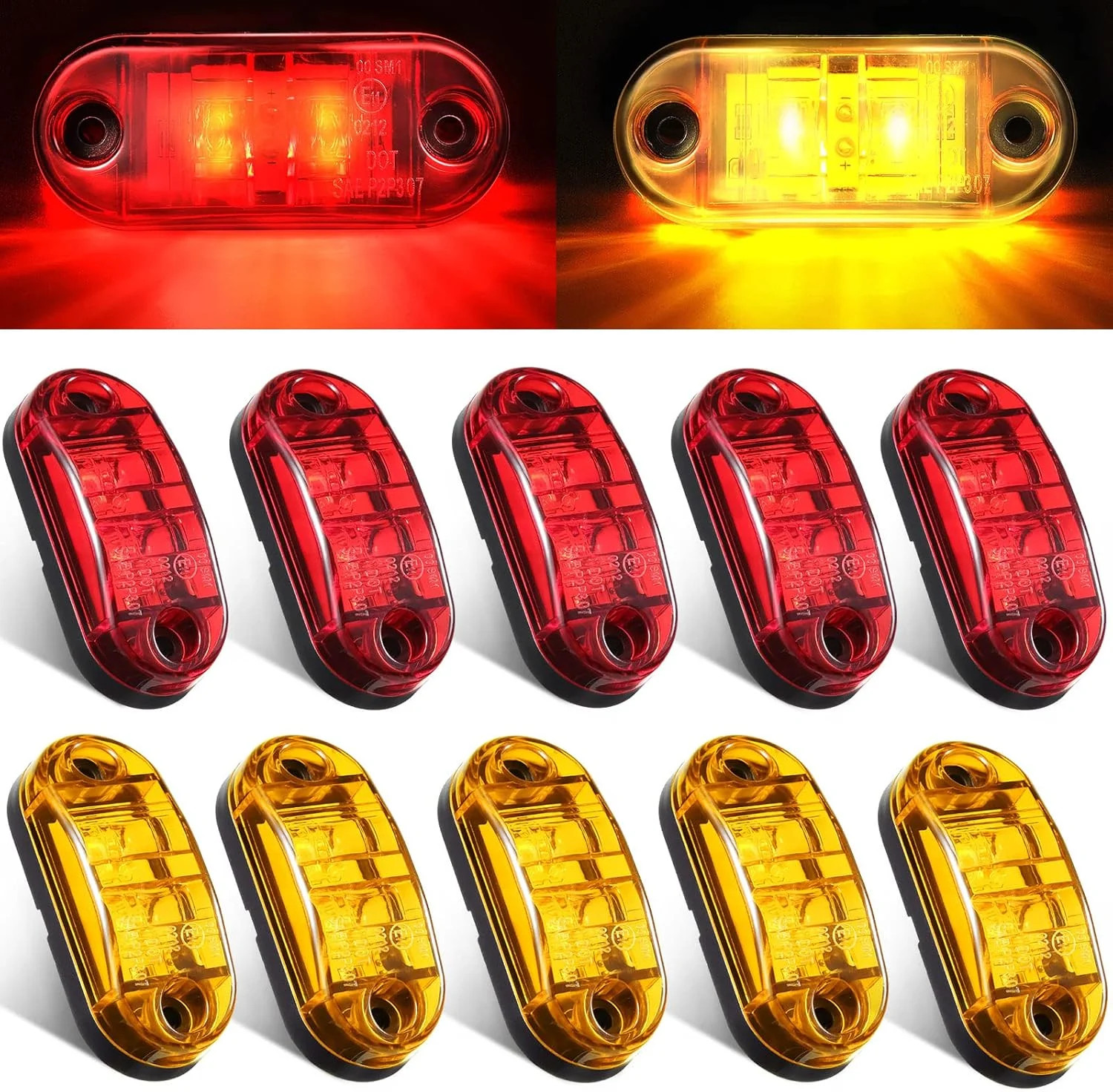 Tallew 10 Pcs 2.5 Inch LED Trailer Lights 2 Diode Waterproof LED Trailer Side Ma