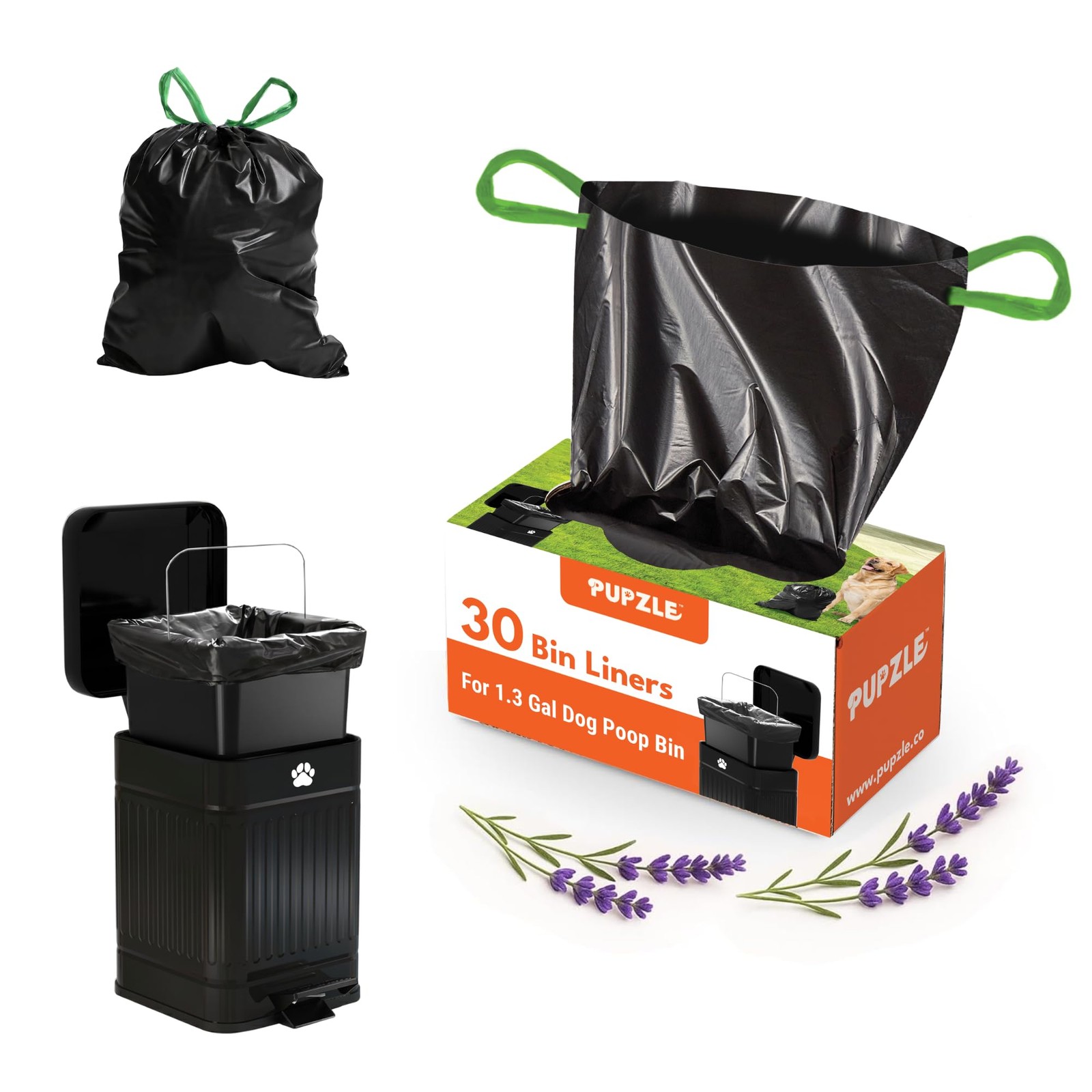 Pupzle Dog Poop Bin Liners Compatible with 1 Count (Pack of 30), Black