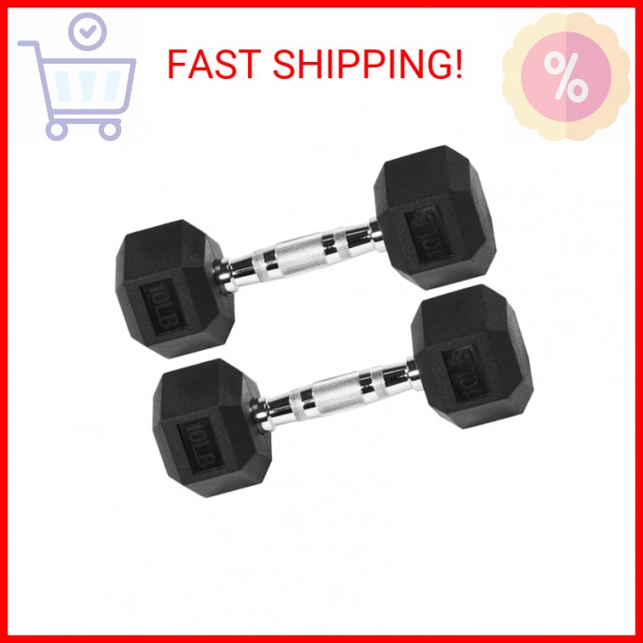 Fitvids Premium Rubber Encased Hex Dumbbell, 10LB Pair