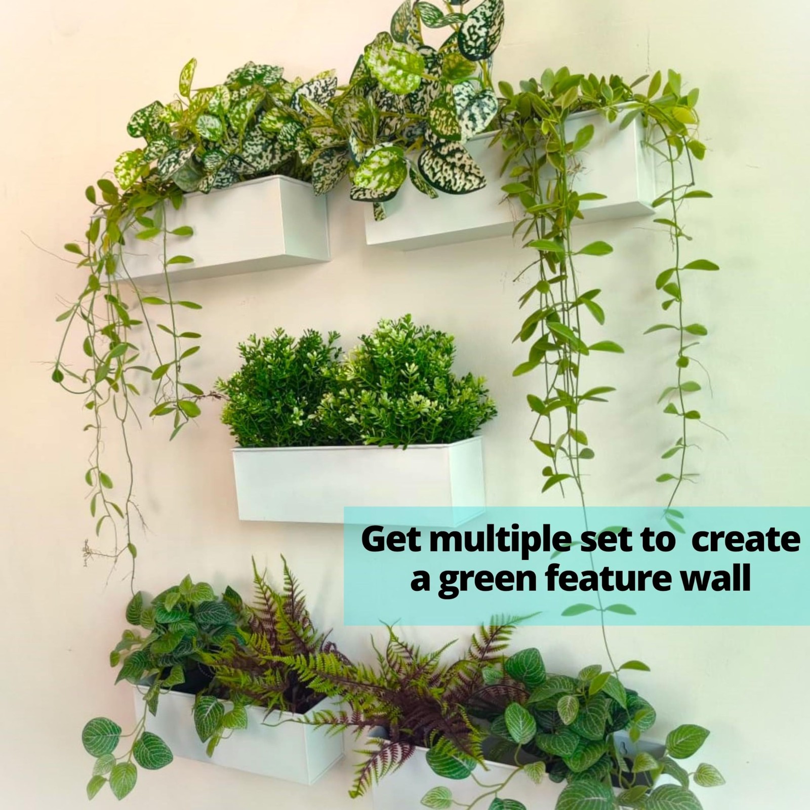 LaLaGreen Wall Planter (16 in, 3 Pack) White Metal Rectangular Succulent