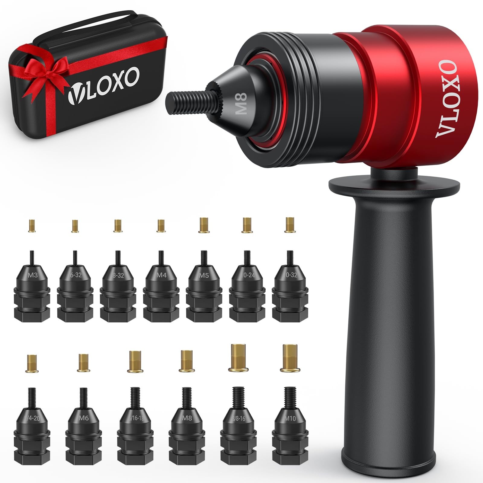 VLOXO Rivet Nut Drill Adapter for Electric Upgraded Gun Kit Red