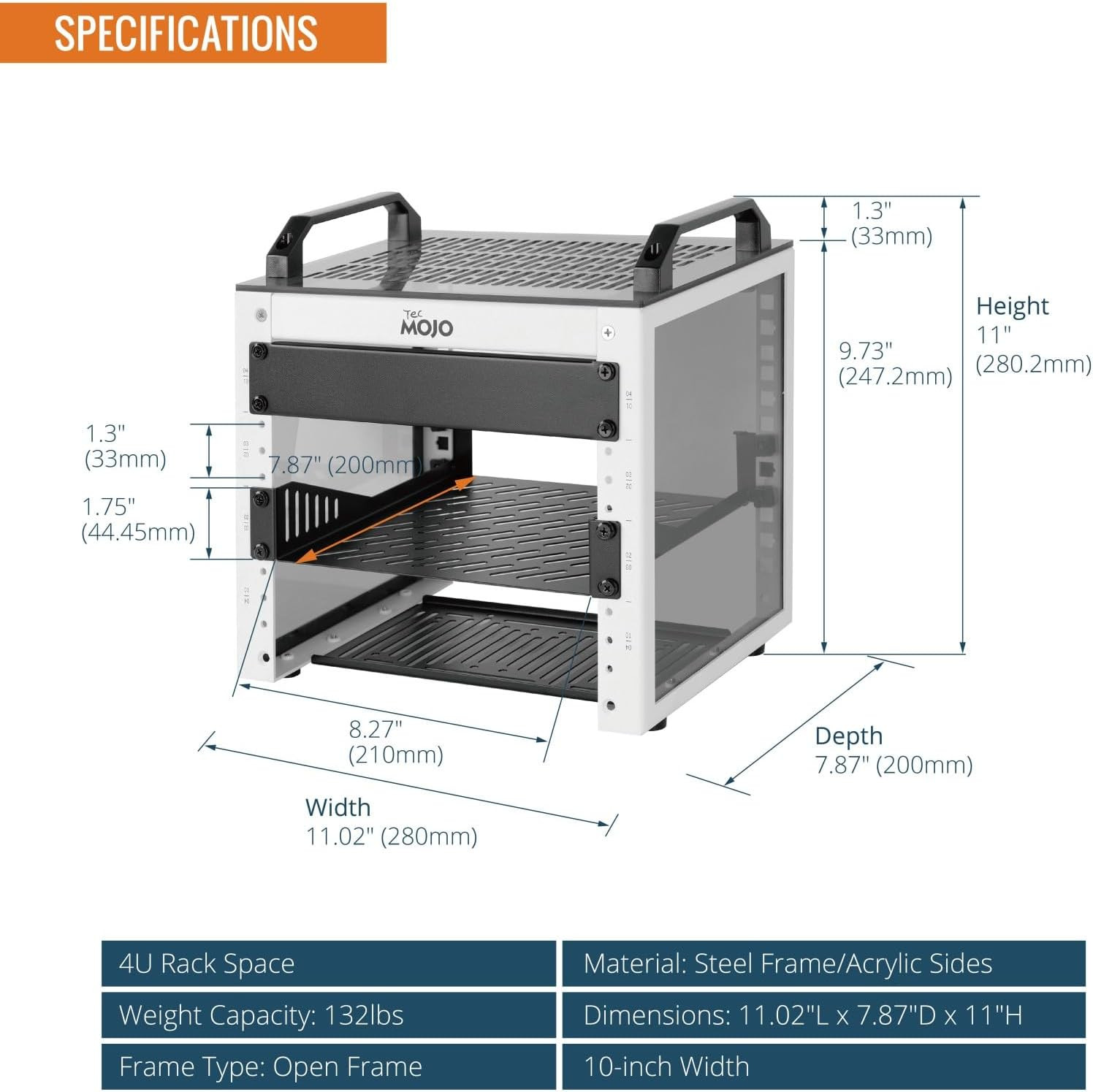 4U Network Rack, 10 Inch Mini Server Rack with 2 Side Translucent Panels & 2 Top