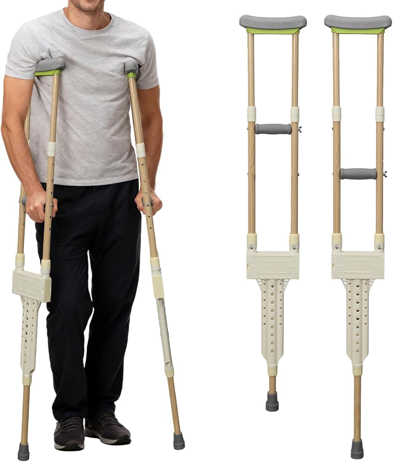 Lightweight Aluminum Crutches Adult Kids Adjustable 300 lb Pair Padded Gray