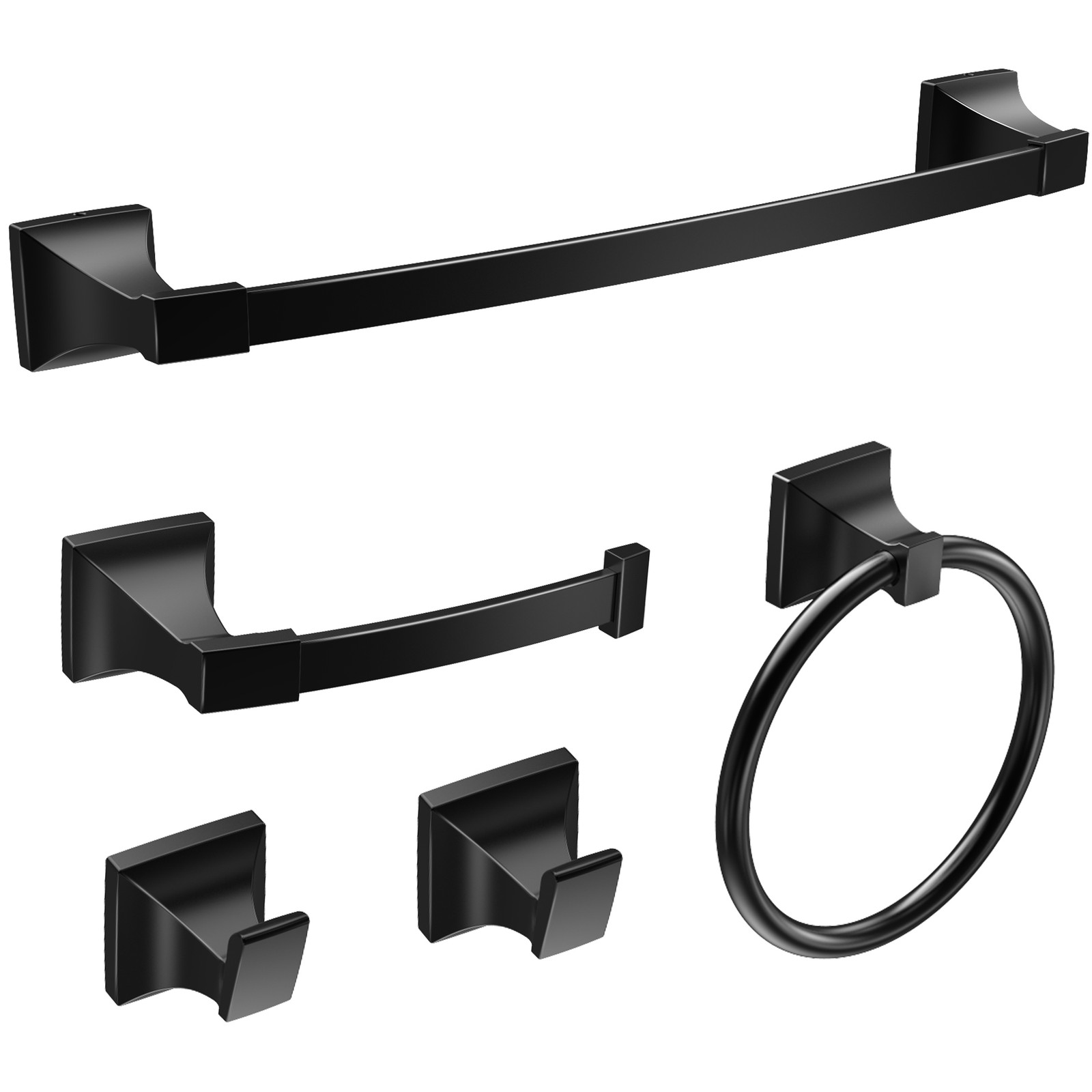 Bathroom Hardware Set Matte Black Wall Mounted Bathroom Towel Bar Set 5 Pieces