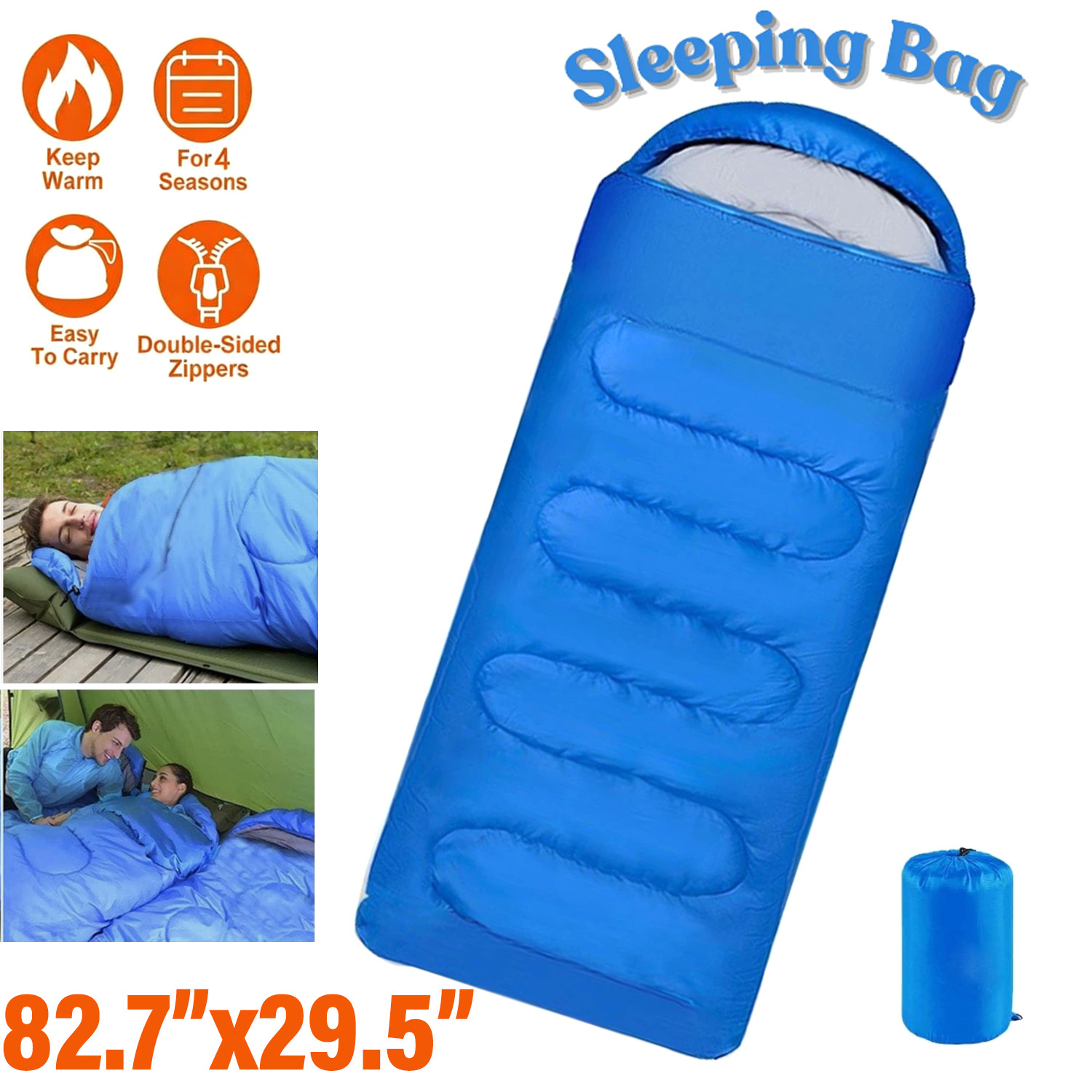 Outdoor Envelope Sleeping Bag Waterproof Warm Adult Camping Hiking for 4 Season