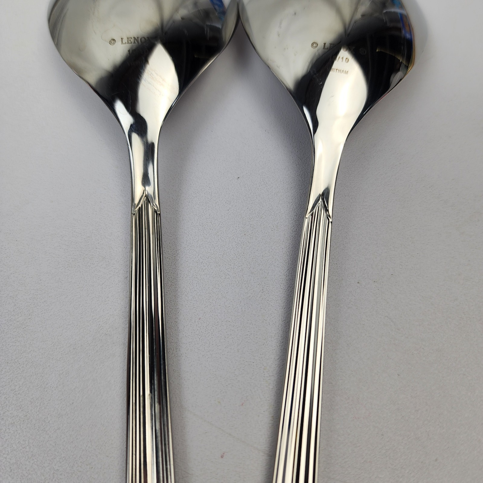 Lenox Stainless Flatware 18/10 Kennedy Serving Set 7pc Grooved Handle Glossy