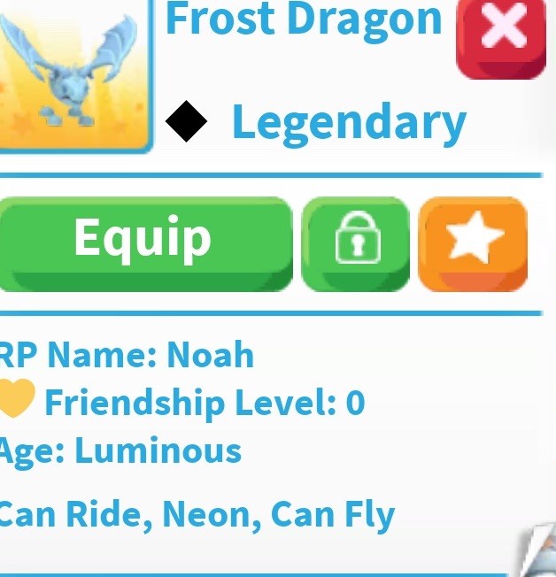 Adopt Me! Frost Dragon Legendary Luminous Neon Ride Fly Full grown