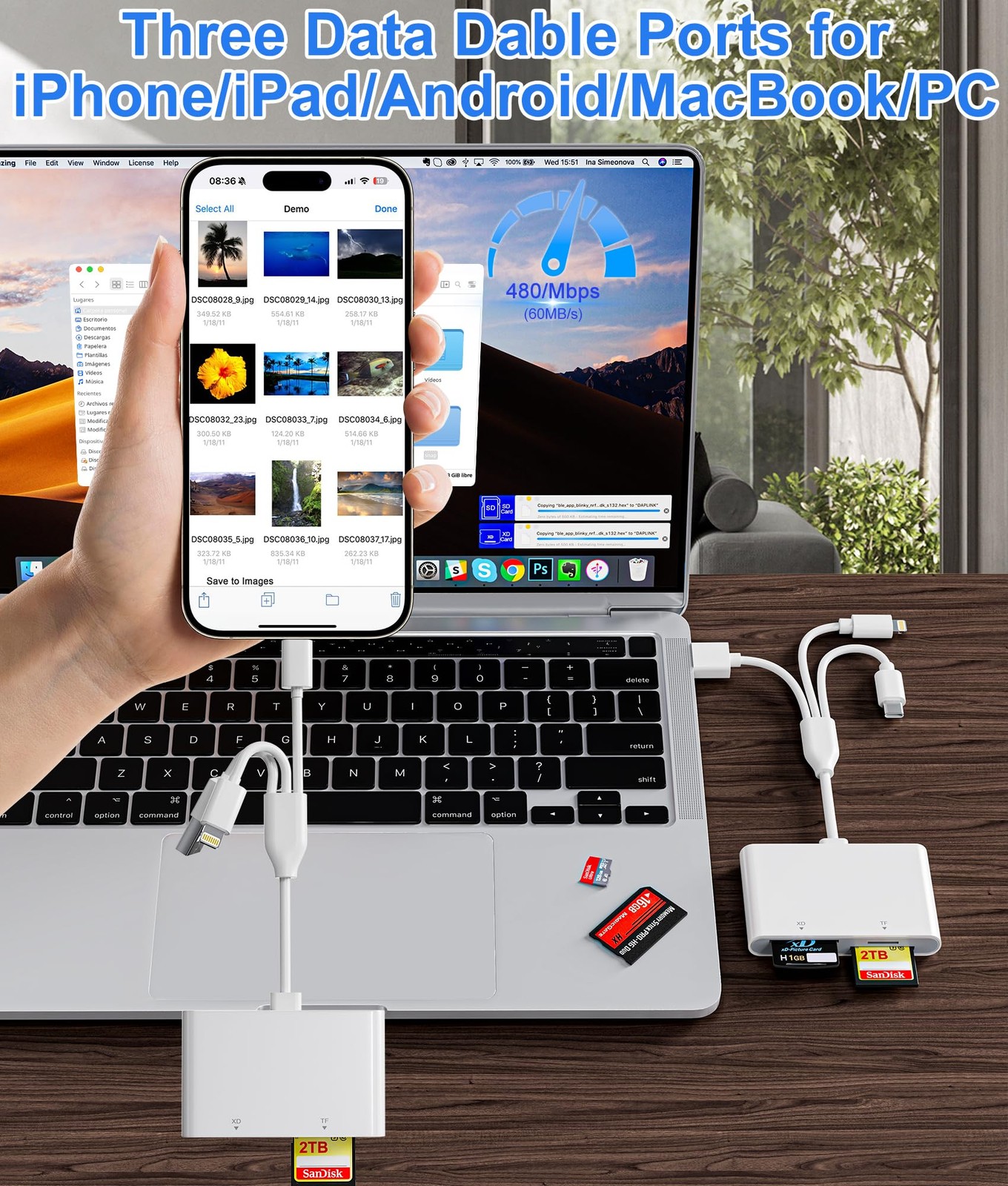 Memory Stick Pro Duo Adapter - 4-in-1 Reader SD/TF/MS/xD, Triple White